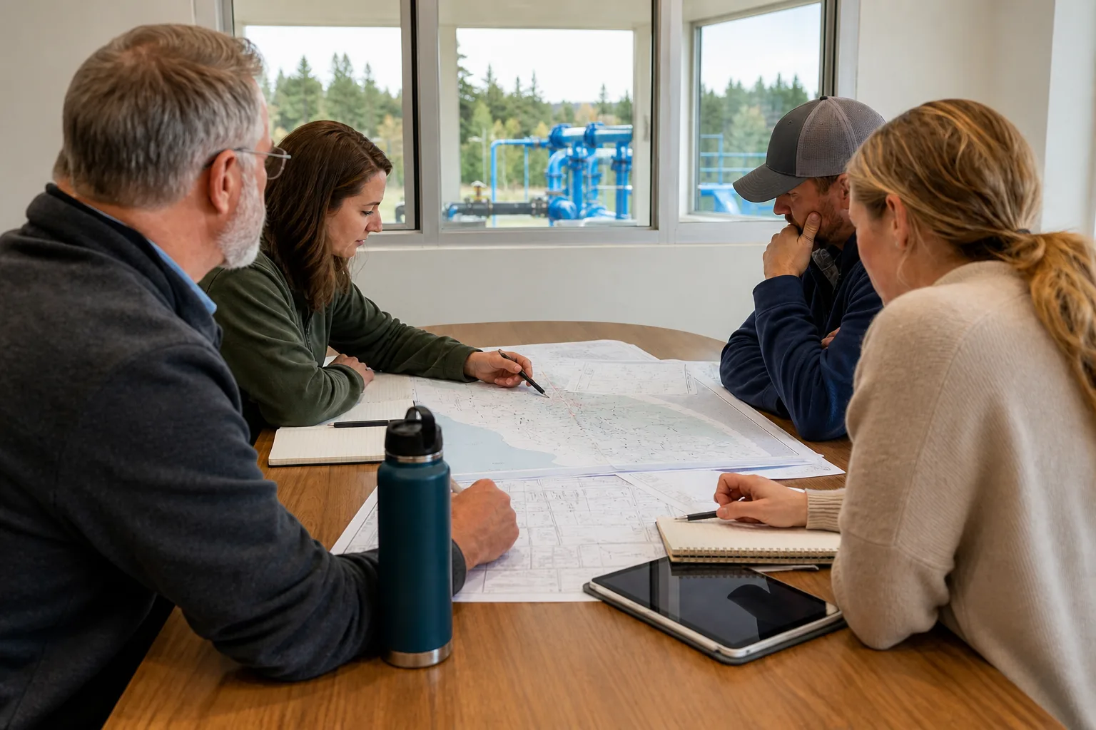 Water professionals collaborating over infrastructure plans